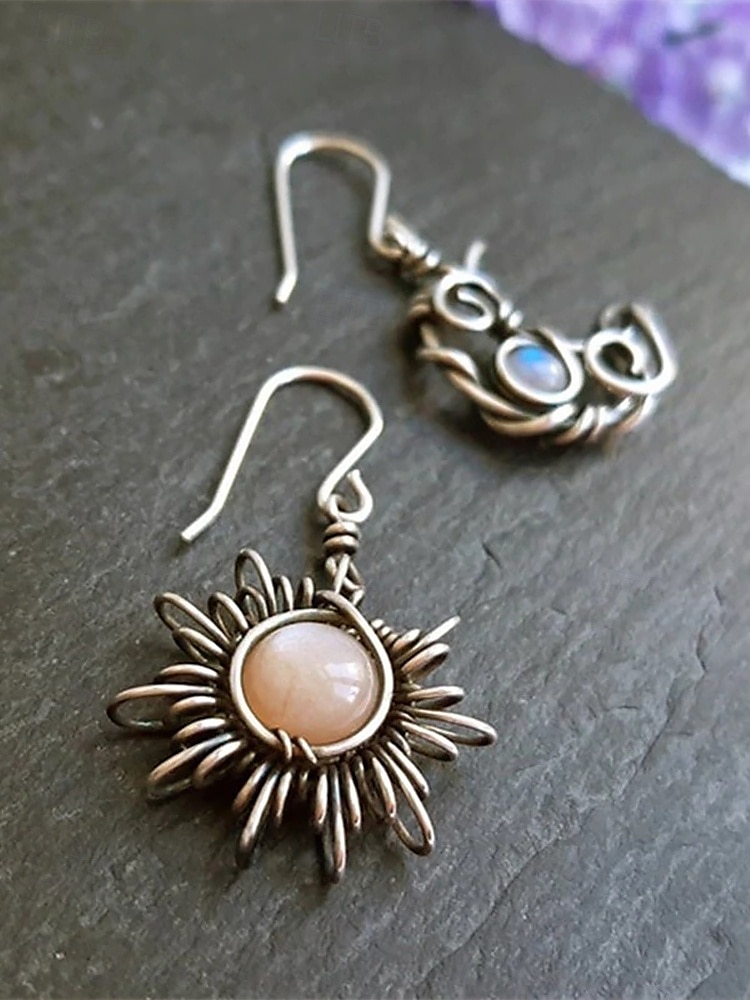 Vintage Sun and Moon Dangle Earrings - Silver-Tone Celestial Jewelry with Pearl and Crystal Accents for Women, Perfect for Boho and Casual Looks 2025 - $10.44 –P4
