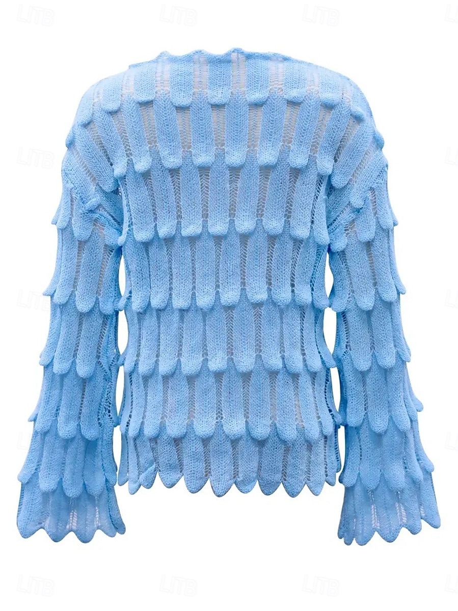 Women's Sweater Casual Soft Pure Color Ribbed Crew Neck Knitted Long Sleeve Regular Tops Knit Outdoor Daily Weekend Blue Fall Winter 2025 - $41.99 –P2
