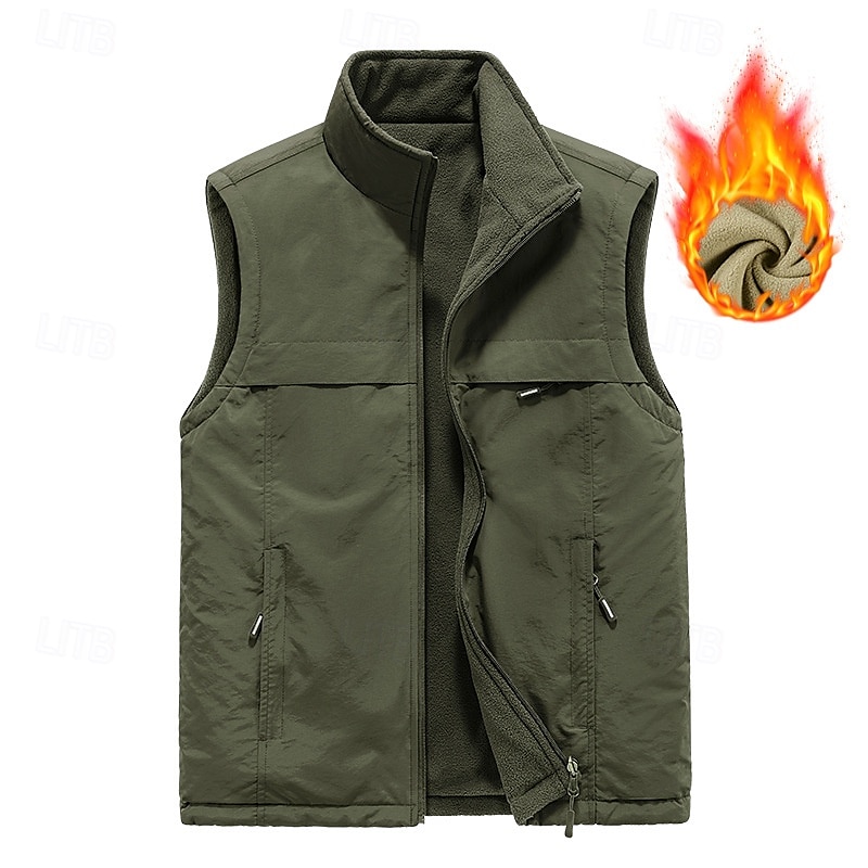Men's Hiking Vest Hiking Fleece Vest Sleeveless Vest Outdoor Thermal Warm Fleece Lining Comfortable Winter Multiple Pockets Polyester Black Army Green Khaki Hunting Fishing Climbing 2025 - $31.99 –P7