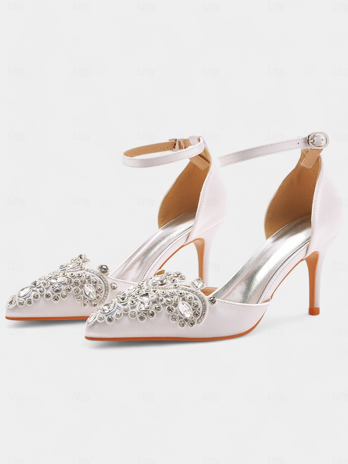 Women's Emerald Green Satin Ankle Strap Heels – Pointed Toe Cocktail Shoes with Crystal Embellishments for Parties and Weddings 2026 - $59.99 –P1