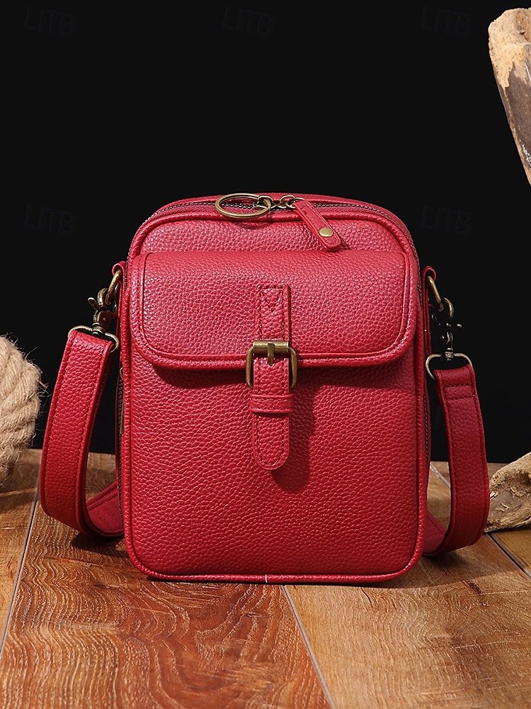 Bolso bandolera vintage de piel sintética marrón para mujer con detalle de hebilla frontal: diseño compacto y elegante 2025 - $32.99 –P9