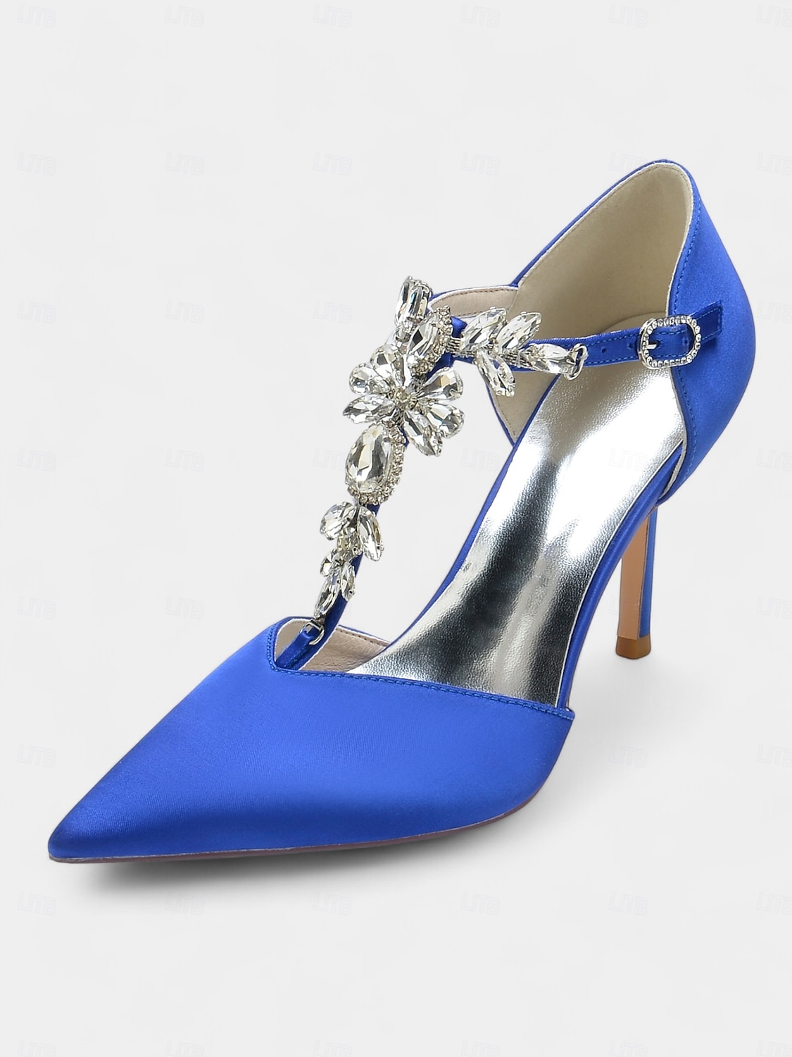 Escarpins à brides en satin bleu marine pour femmes – chaussures de cocktail à bout pointu avec ornements en cristal pour mariages et soirées de 2025 ? $64.99 –P10