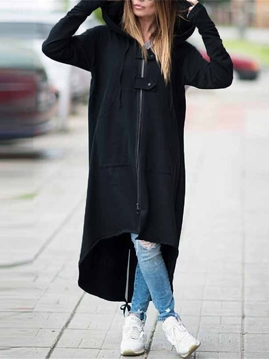 Femme Décontractées manche longue Sweat à capuche Hauts longs Plein Air Quotidien Zippé Poche Noir Gris Automne Hiver de 2025 ? $35.99 –P4