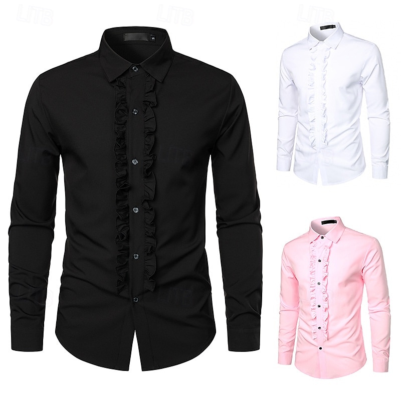 Miesten Pukupaita Tuxedo paidat Tavallinen Häät ulko- Musta Valkoinen Vaaleanpunainen Pitkähihainen Sänkyjen avaus Kesä Kevät Vaatetus 2026 - $32.99 –P1