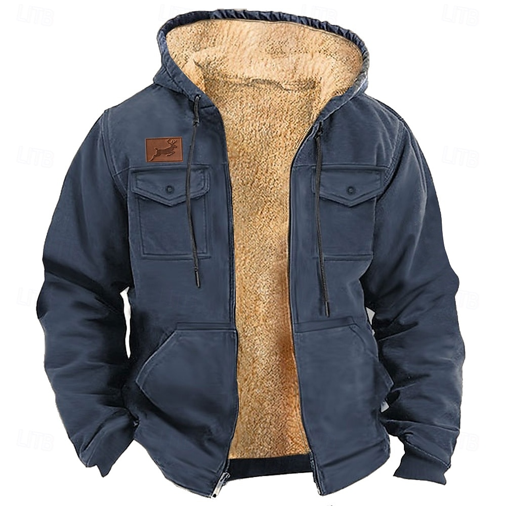 Homens Côr Sólida Cowboy Tosão Moletons Moletom Moletom com capuz Com Capuz Moda Impressão 3D Feriado Streetwear Preto Azul Zíper Bolsos Outono Inverno Designer de 2025 por $49.99 –P3