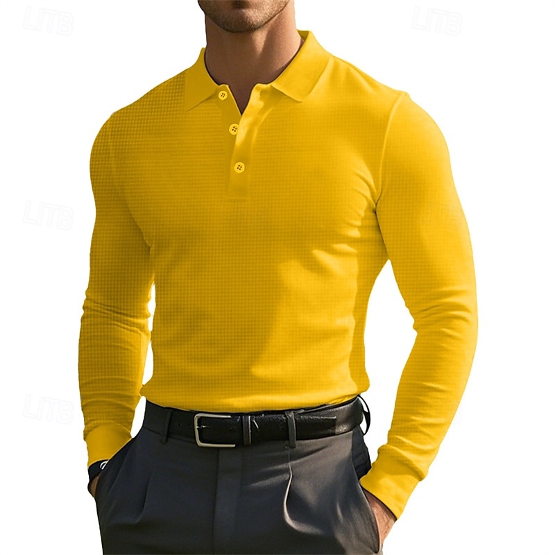 Men's Corduroy Shirt Golf Shirt Work Casual Lapel Long Sleeve Basic Modern Solid Color Buttons Spring &  Fall Regular Fit Wine Black White Yellow Sky Blue Light Grey Corduroy Shirt 2025 - $18.99 –P16