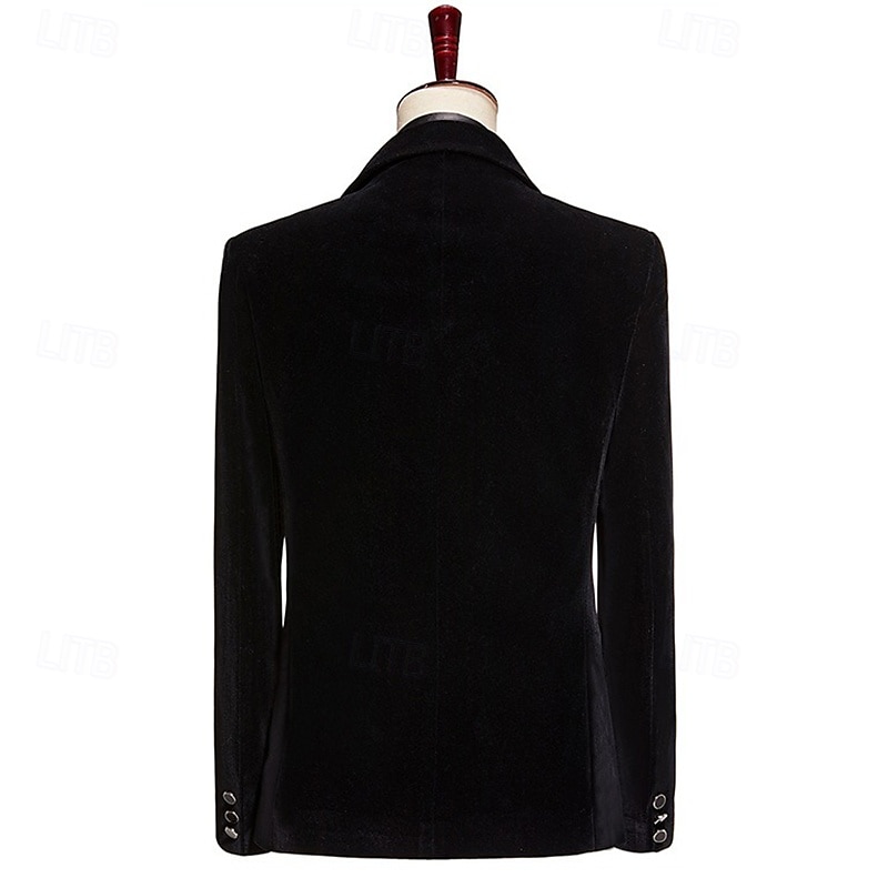Costumes de soirée en velours pour hommes noir mode de Noël patchwork coupe standard 2 pièces à simple boutonnage de 2025 ? $132.99 –P4