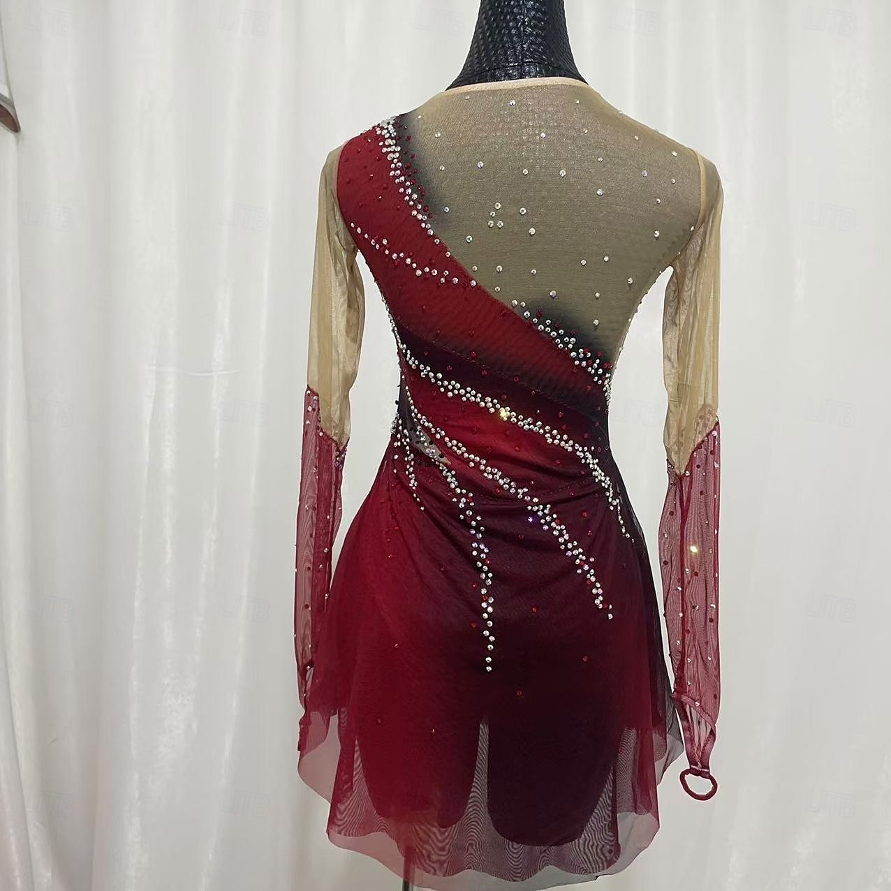 Figure skating costumes for adults and children customized red spandex mesh grading performance costumes competition training rhinestone women's skirts performance costumes 2025 - $249.69 –P2