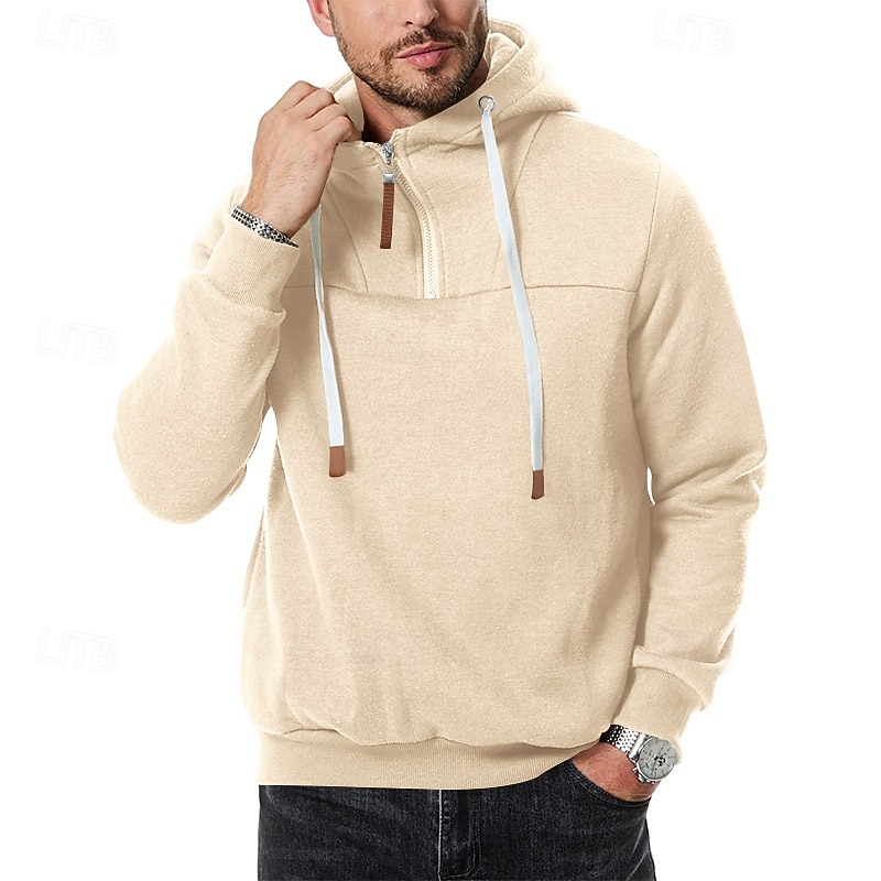 Pánské Kapuce Mikina se zipem na čtvrtletí Bílá Kapuce Bez vzoru Denní Sporty a outdoor Dovolená Šik ven Chladný Na běžné nošení Jaro & podzim Oblečení Mikiny s kapucí Mikiny Dlouhý rukáv 2026 - $28.99 –P8