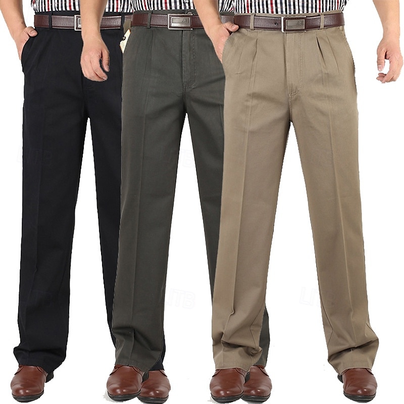 Men's Dress Pants Trousers Chinos Buttons Pocket Straight Leg Plain Comfort Formal Party Work Fashion Classic Style Black Navy Blue Micro-elastic 2025 - $39.99 –P1