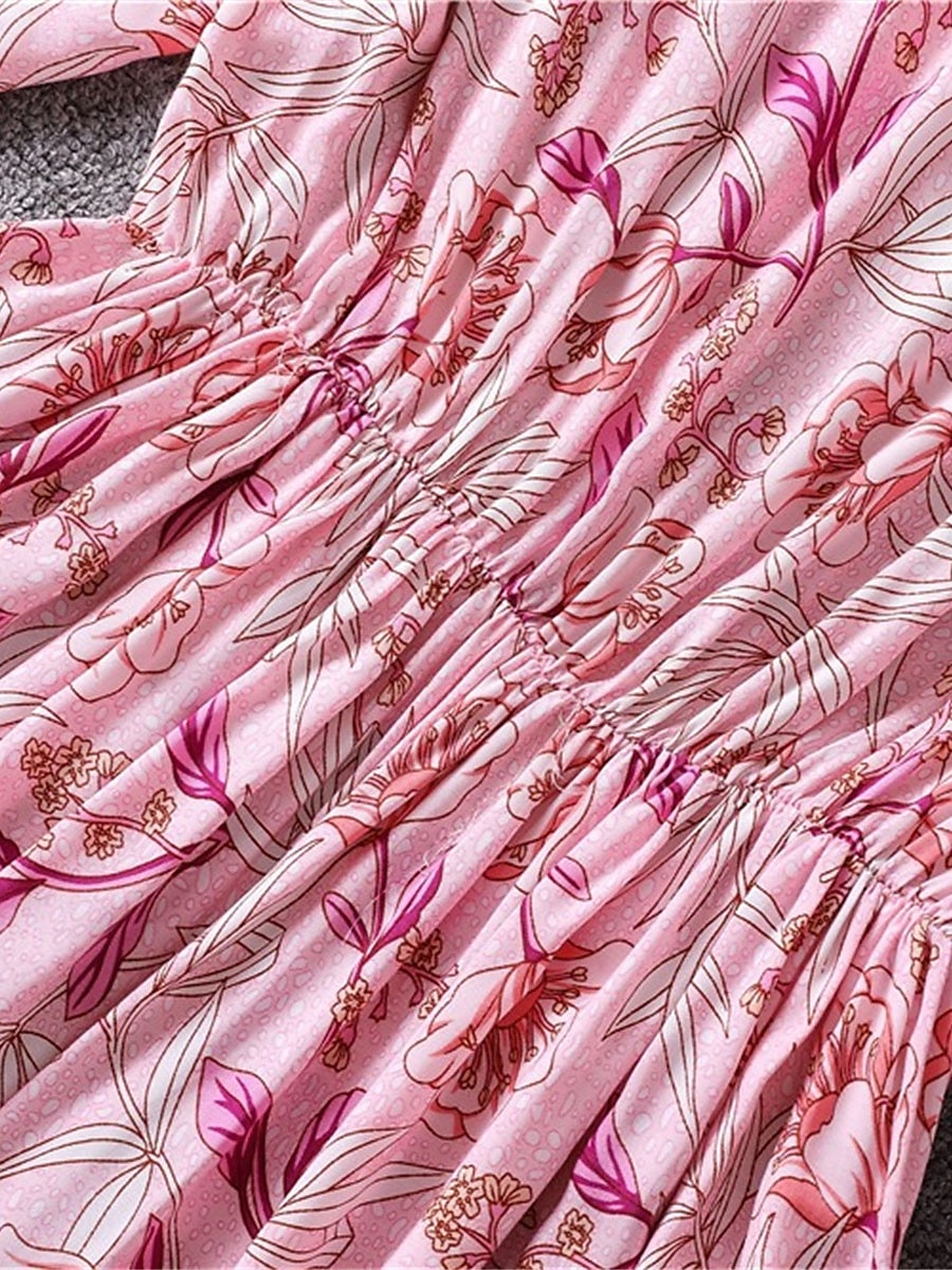 Damen Midikleid Casual kleid Schaukelkleid A Linie Kleid Boho-Kleid Brautkleider schlicht Täglich Regular Fit Blumen 3/4 Ärmel V Ausschnitt Rosa Blau Aprikose Sommer Frühling Herbst 2025 - $41.99 –P6