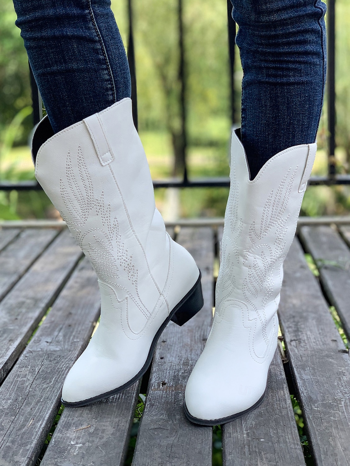 damskie kowbojskie buty w stylu western – klasyczne, sięgające do połowy łydki, brązowe, ze sztucznej skóry z haftowanym wzorem, idealne na co dzień, na festiwale i do strojów wiejskich 2025 - $42.99 –P6