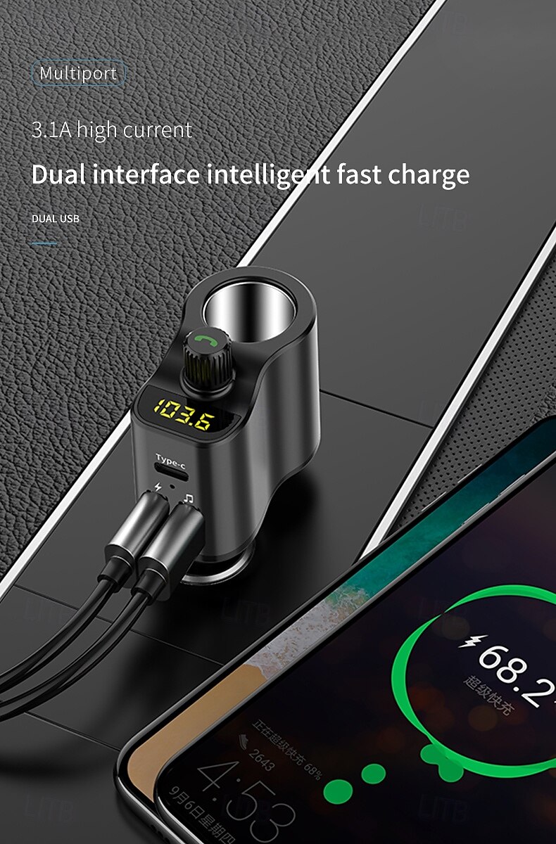 FM Transmitter BT 5.0 Car Kit Handsfree Car Music Player Cigarette Lighter Socket Splitter Dual USB Car Charger 2025 - $31.99 –P4
