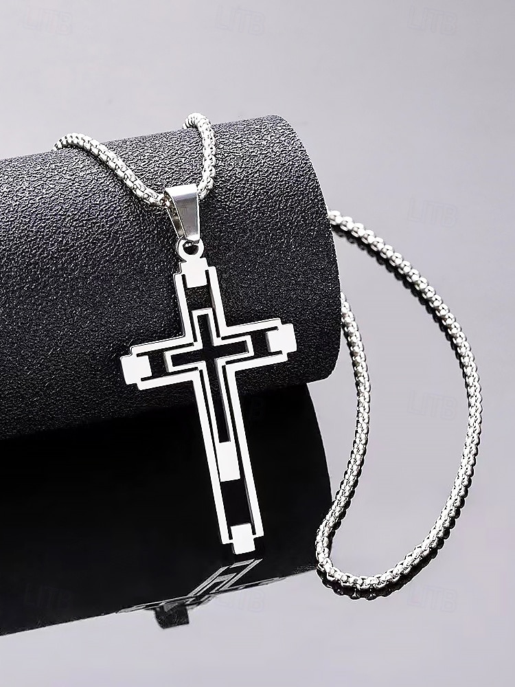 Men's Dual-Tone Stainless Steel Cross Pendant Necklace – Silver and Gold Finish, Modern Religious Jewelry 2025 - $9.99 –P3