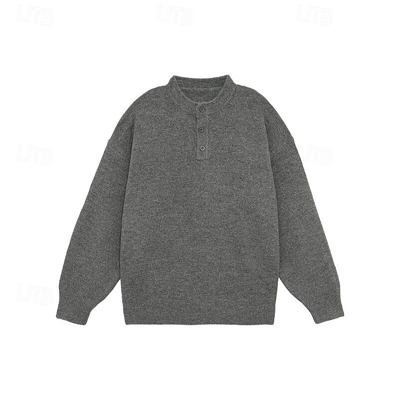 Men's Pullover Sweater Jumper Knit Sweater Pullover Polo Sweater Ribbed Knit Regular Knitted Plain Henley Fashion Basic Vacation Daily Wear Clothing Apparel Fall & Winter Black Light Grey M L XL 2025 - $23.99 –P5