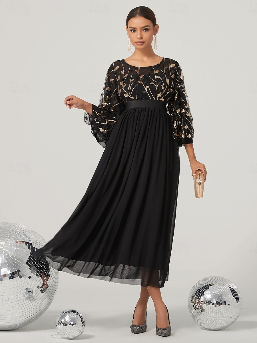 A-Linien Abendkleid Elegantes Kleid Hochzeit Hochzeitsgast Knöchellang 3/4 lange Ärmel Juwelkragen Nylon mit Glitzer 2025 - $170.99 –P4