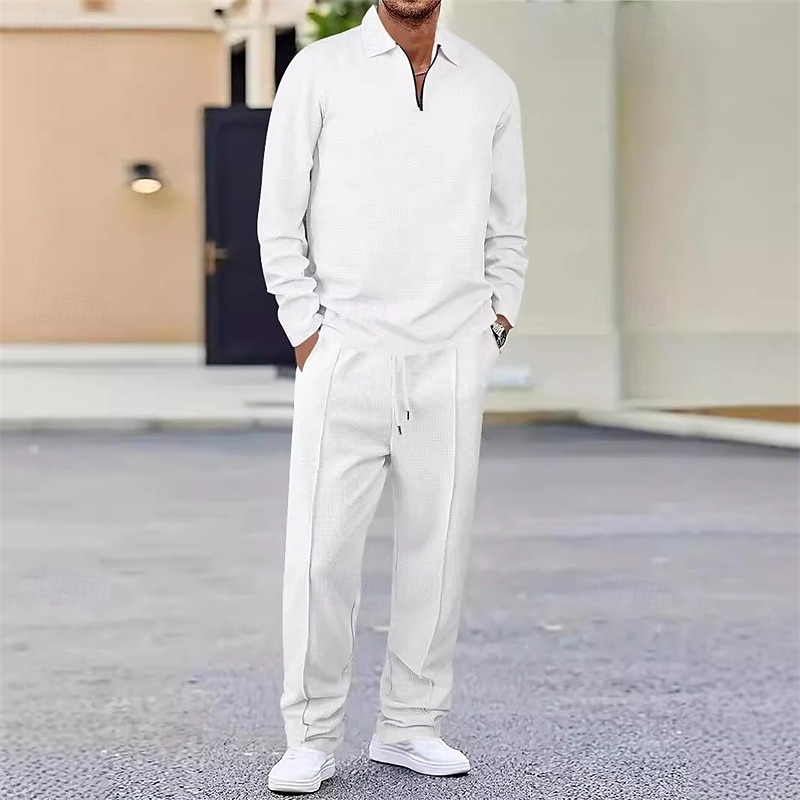Miesten Vohveli poolopaidat Quarter Zip Polo Päivittäin Pyhäpäivä Neljänneksen postinumero Pitkähihainen Muoti Moderni Tavallinen 2-osainen 봄 & Syksy Normaali Musta Valkoinen Sininen Khaki Vaalean 2025 - $34.99 –P19