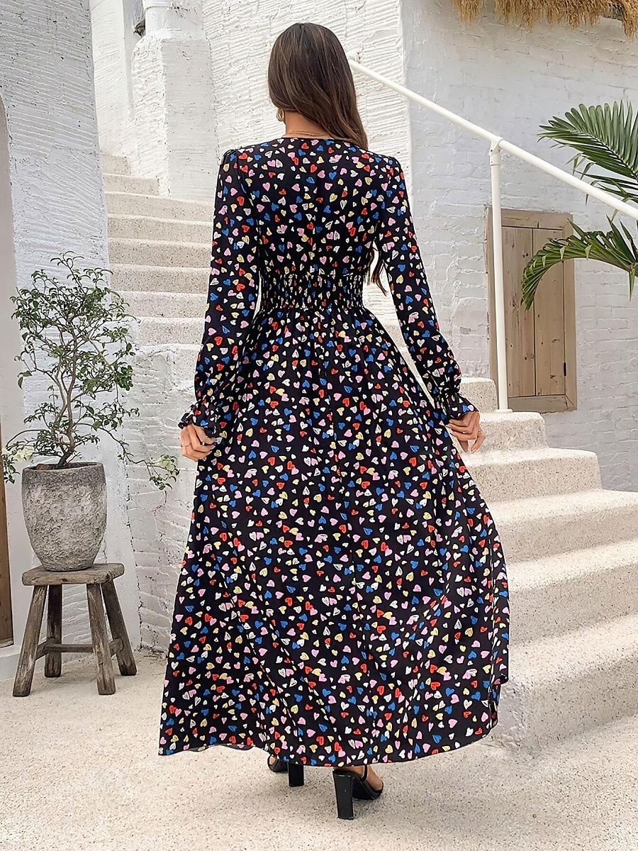 Damen Maxidress Casual kleid Schaukelkleid A Linie Kleid Boho-Kleid Brautkleider schlicht Täglich Regular Fit Blumen Langarm V Ausschnitt Schwarz Weiß Grün Sommer Frühling Herbst 2025 - $33.99 –P8