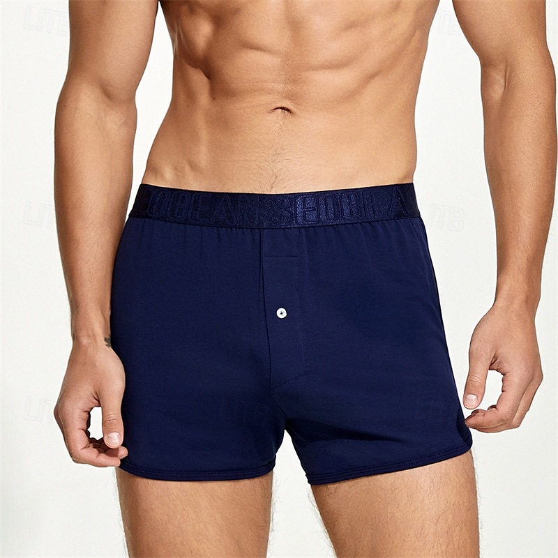 Men's 1 PCS Boxers Underwear Boxer Shorts Elastic Waist 50% Cotton Breathable Soft Comfortable Solid Color Mid Rise Black White 2025 - $11.49 –P5