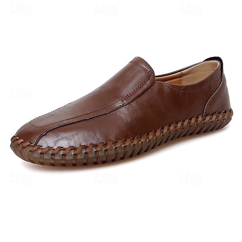 Men's White Faux Leather Slip-On Loafers with Hand-Stitched Sole – Lightweight Casual Shoes for Driving, Walking, and Summer Outfits 2025 - $46.99 –P11