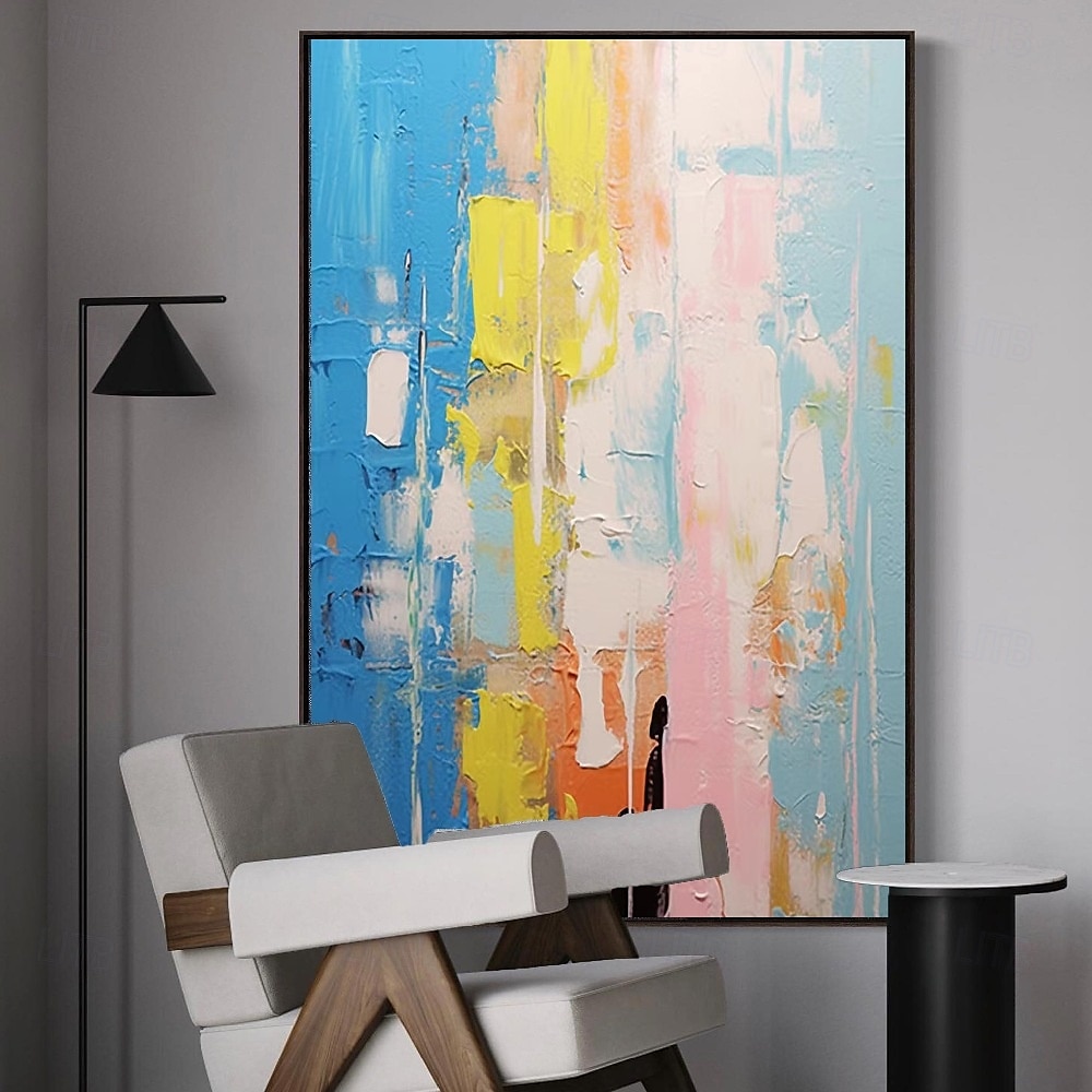 3d blauw abstract schilderij handgemaakte zonsondergang hedendaagse abstracte landschapsschilderij moderne perzik en roze landschapsschilderij wandkunst groot ingelijst canvas schilderij moderne 2025 - $116.99 –P3