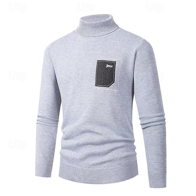 Per uomo Maglione a collo alto Pullover Maglione A coste Maglia Collage Tasche Tinta unica A collo alto Elegante Vintage Formale Ufficio Abbigliamento Rimborsate Autunno Inverno Vinaccia Nero M L XL del 2025 a $25.99 –P3