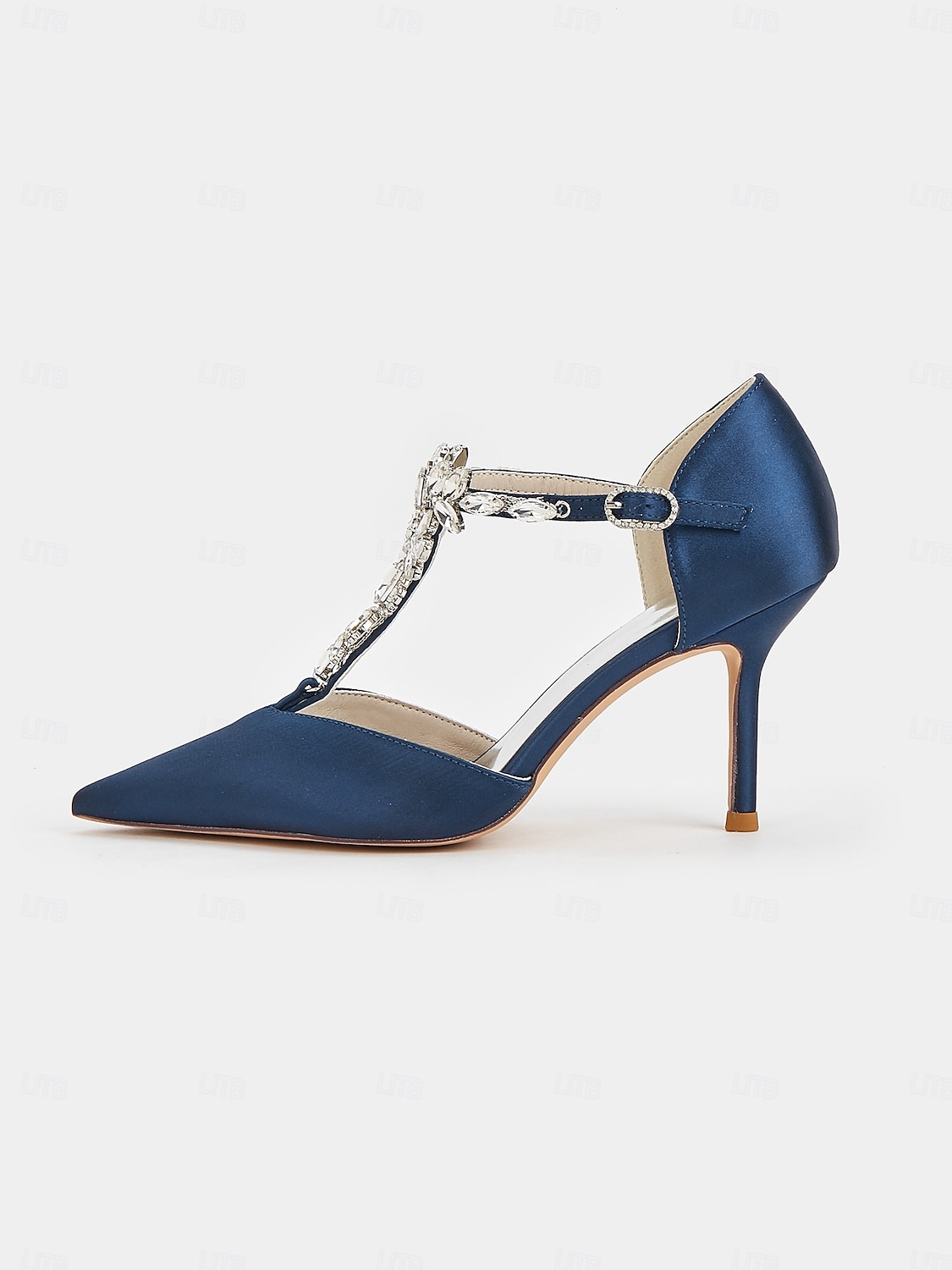 Escarpins à brides en satin bleu marine pour femmes – chaussures de cocktail à bout pointu avec ornements en cristal pour mariages et soirées de 2025 ? $64.99 –P4