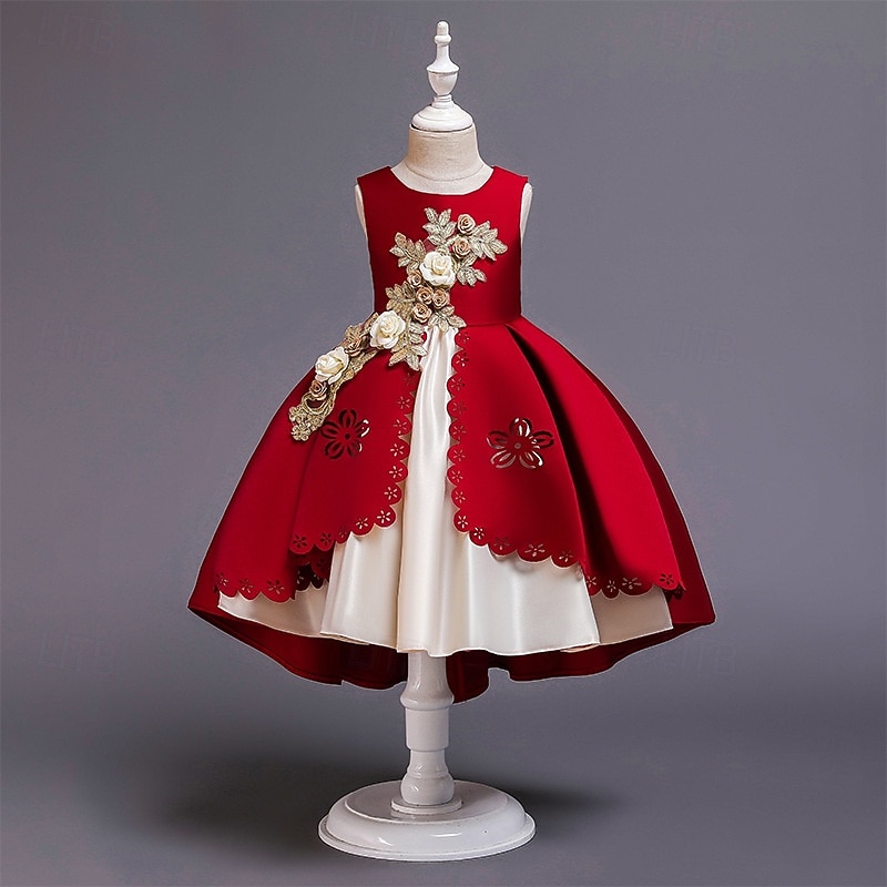 Blumenmädchenkleid Kinder Mädchen Prinzessinenkleid Leistung Hochzeit Party Elegant Schön Patchwork Blumen Ärmellos Rundhalsausschnitt Weinrot Rosa 4 Jahre + 2025 - $30.99 –P14