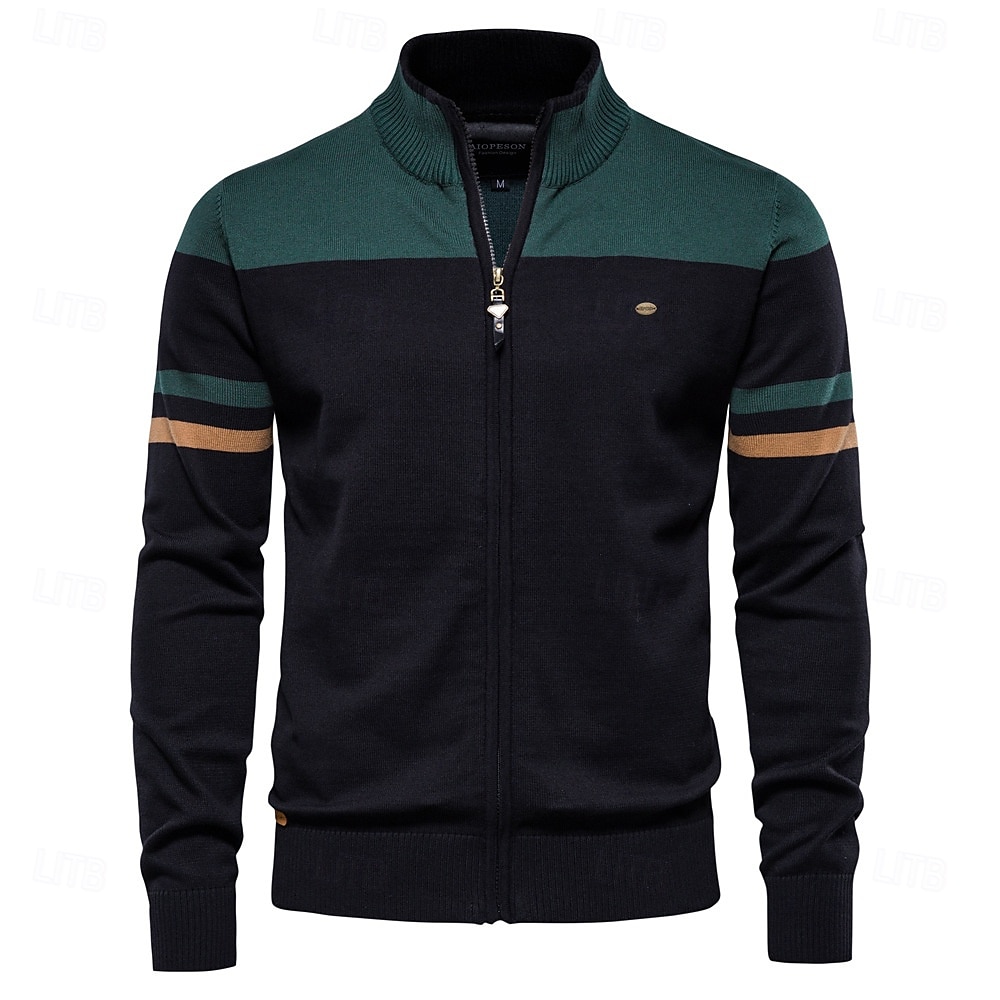 Herr Cardigan Tröja Kofta Ribbad Sticka Vanliga toppar Dragkedja Färgblock Kinakrage Stickat Neutral Utomhus Kläder Vår & Höst Svart Blå S M L 2025 - $37.99 –P3