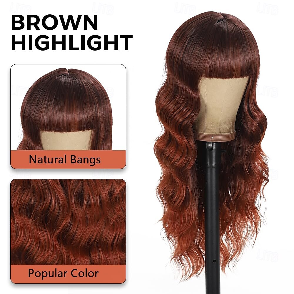 Wigs with Bangs,Long Curly Wig for Women Long Wavy Wig Synthetic Hair Wig for festival holiday Use 2025 - $19.49 –P7