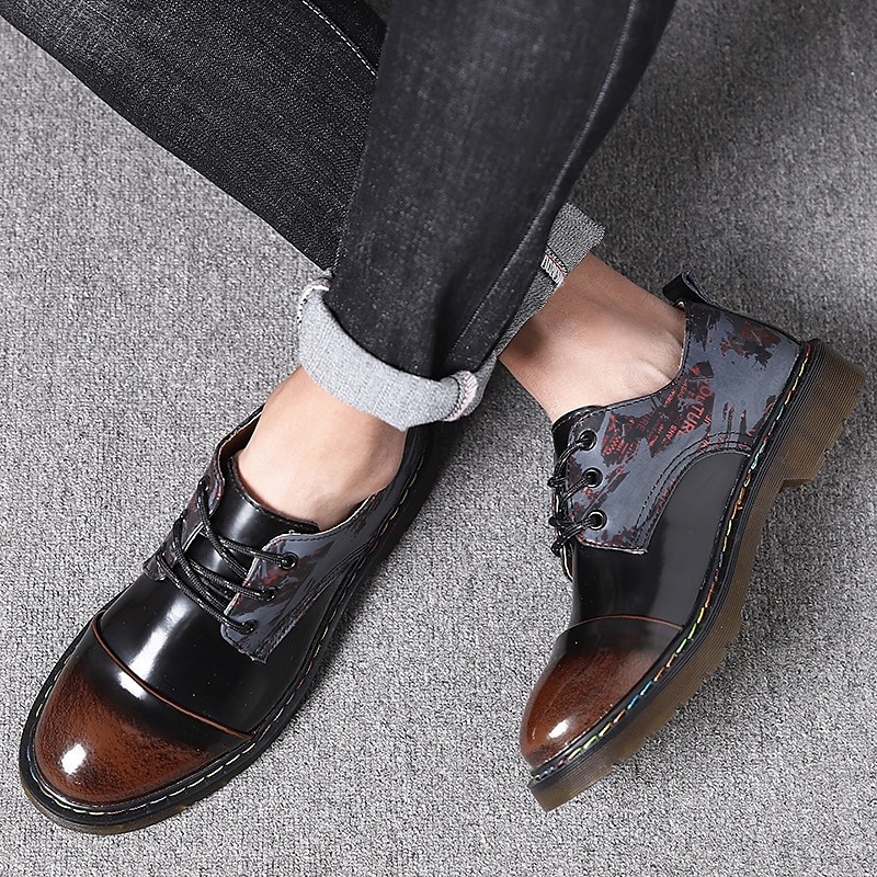 chaussures oxford en similicuir verni pour hommes - chaussures habillées à lacets modernes avec finition brillante bicolore et semelle robuste de 2025 ? $54.99 –P3