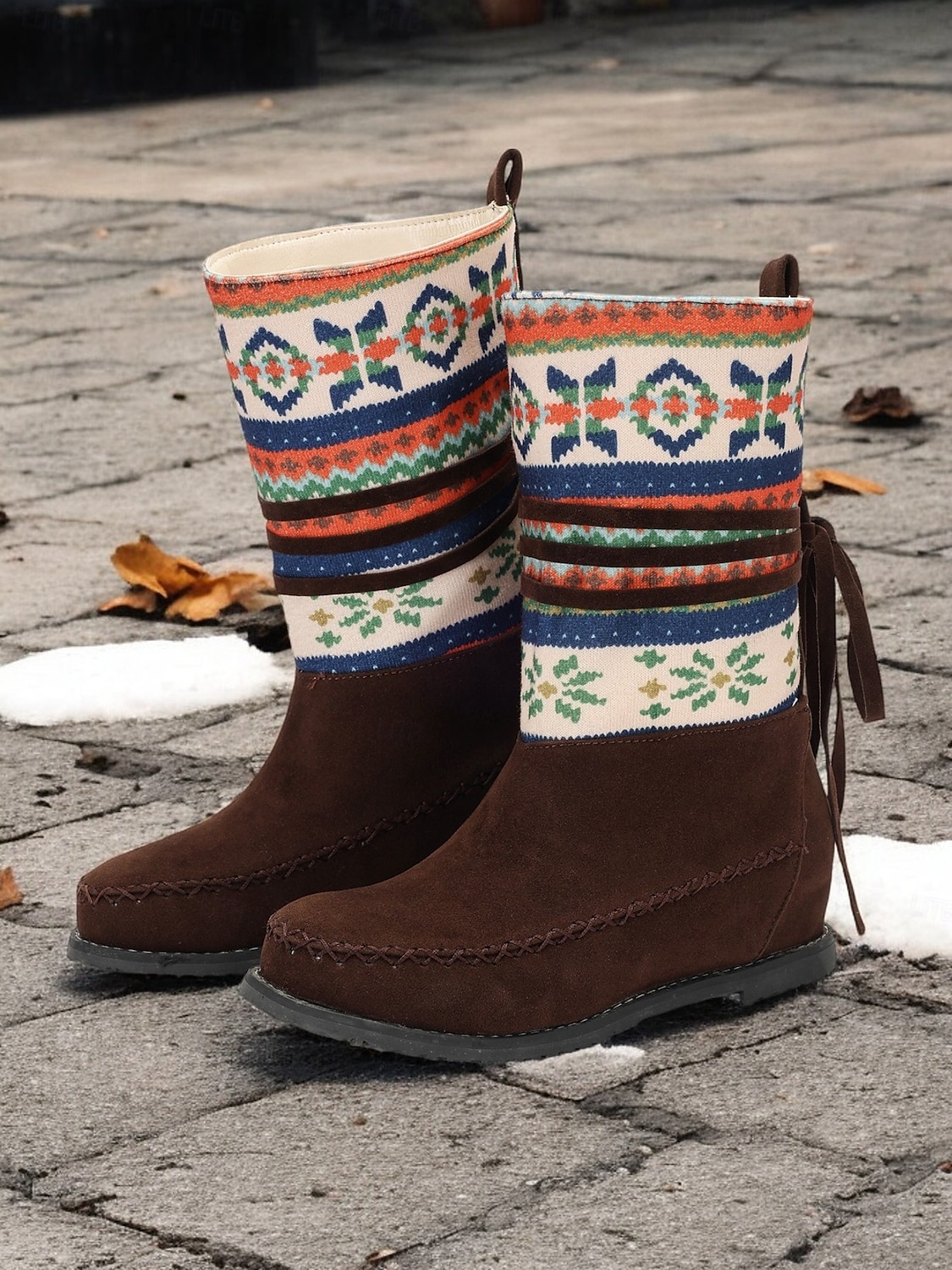 dámské zimní boty s retro pleteným vzorem – semišový svršek s tribal designem a hřejivou podšívkou, ideální do chladného počasí i k ležérním outfitům 2025 - $42.99 –P1