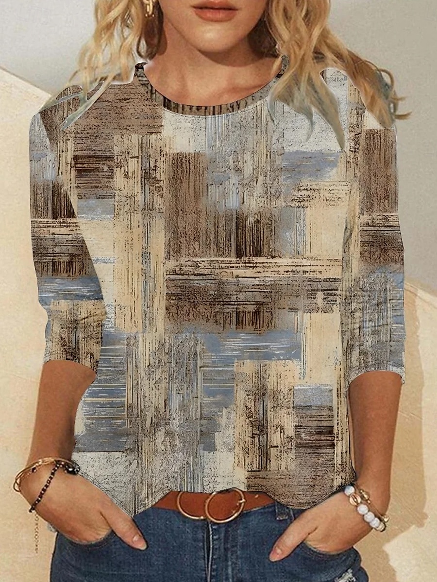 Per donna Maglietta Grafico Moda Moderno Casual Manica Lunga Girocollo Top Regolari Quotidiano Weekend Stampato Cachi Autunno Inverno del 2025 a $22.99 –P2