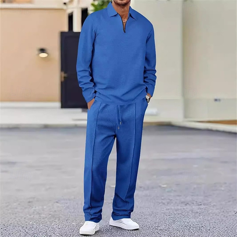 Miesten Vohveli poolopaidat Quarter Zip Polo Päivittäin Pyhäpäivä Neljänneksen postinumero Pitkähihainen Muoti Moderni Tavallinen 2-osainen 봄 & Syksy Normaali Musta Valkoinen Sininen Khaki Vaalean 2025 - $34.99 –P14