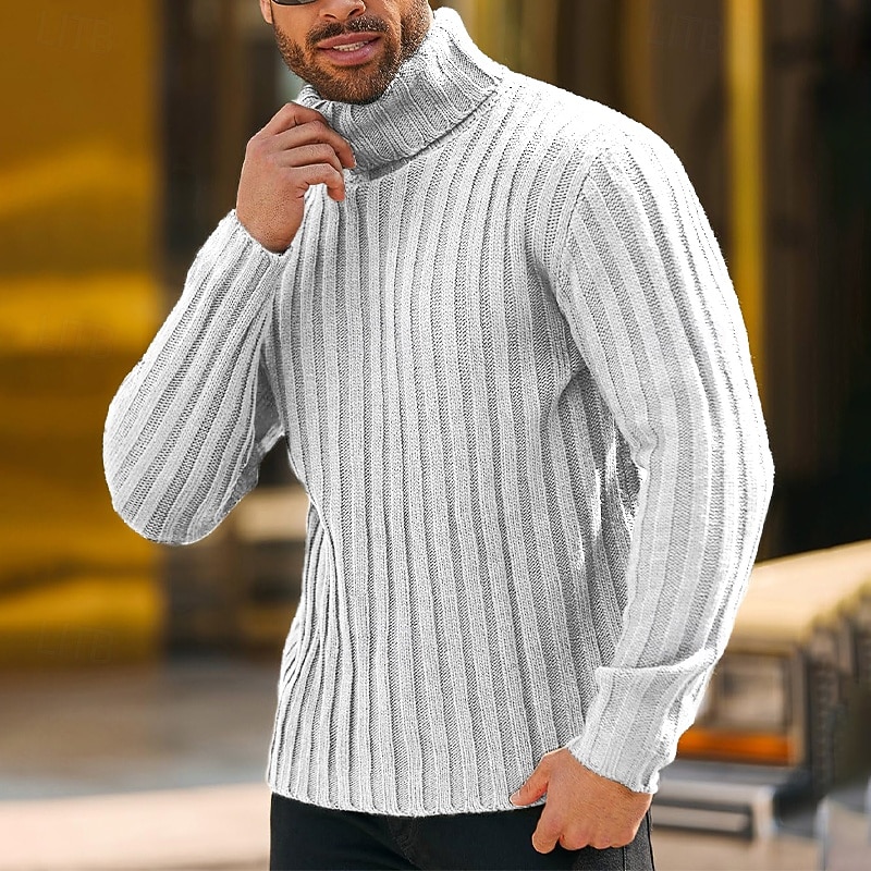 Herren Rollkragenpulli Pullover Gerippt Stricken Standard Strick Schmaler Schnitt Glatt Rollkragen Moderne zeitgenössische Arbeit Freizeitskleidung Bekleidung Winter Frühling & Herbst Schwarz Blau M 2026 - $36.99 –P5
