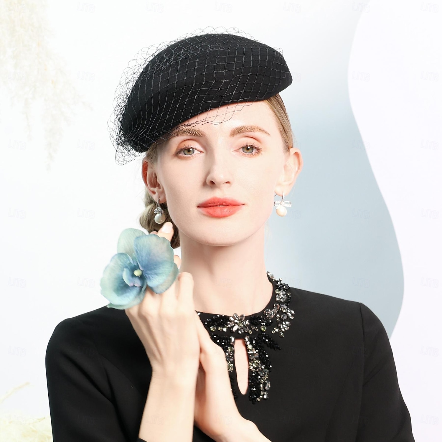 czapki 100% wełniany beret kapelusz melonik / kapelusz typu cloche wesele przyjęcie herbaciane eleganckie wesele z czystym kolorem tiulu nakrycie głowy 2025 - $35.99 –P11