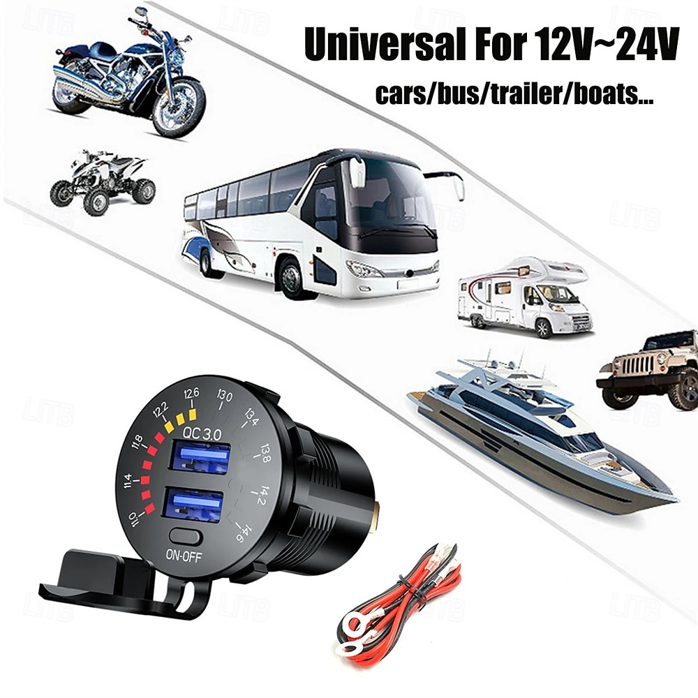 12-24 V Dual-USB-Autoladebuchse mit buntem Digitalvoltmeter QC 3.0 Schnellladefunktion für Busse, Anhänger und Boote 2025 - $35.99 –P2