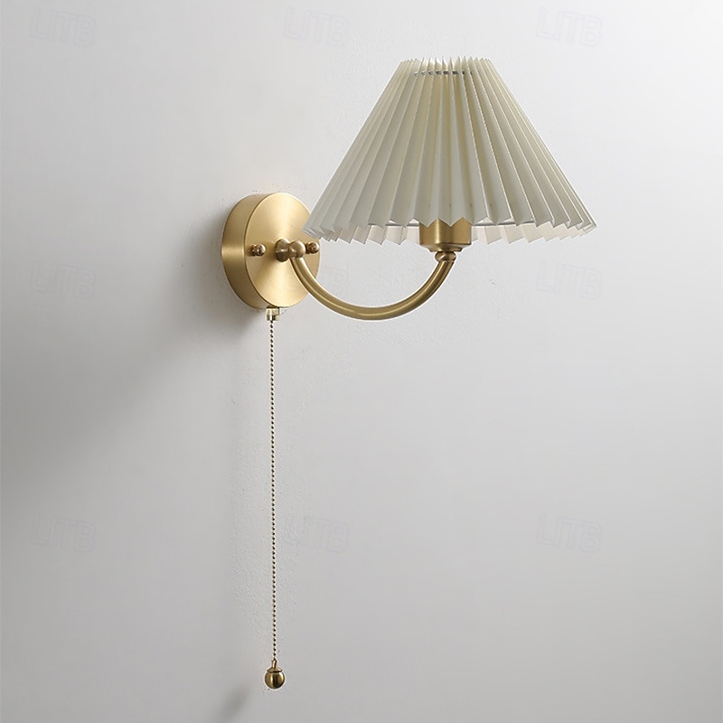 luminárias de parede interior moderno arandela de cobre arandela de cobre com interruptor de corrente abajur de parede de tecido plissado branco arandelas de leitura de cabeceira 85-265v de 2026 por $104.99 –P2