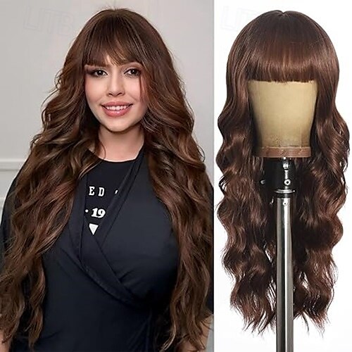 Wigs with Bangs,Long Curly Wig for Women Long Wavy Wig Synthetic Hair Wig for festival holiday Use 2025 - $19.49 –P5