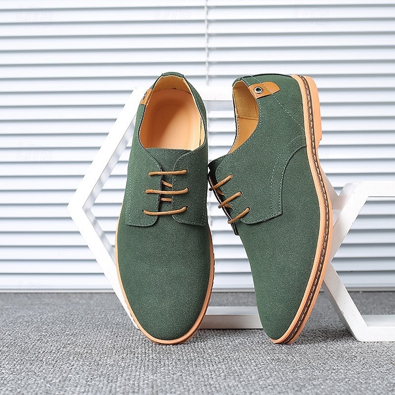 ανδρικά casual πράσινα σουέτ παπούτσια oxford – σχέδιο με κορδόνια με σόλα αντίθεσης, άνετα καθημερινά παπούτσια για έξυπνο-casual στυλ 2025 - $46.99 –P1
