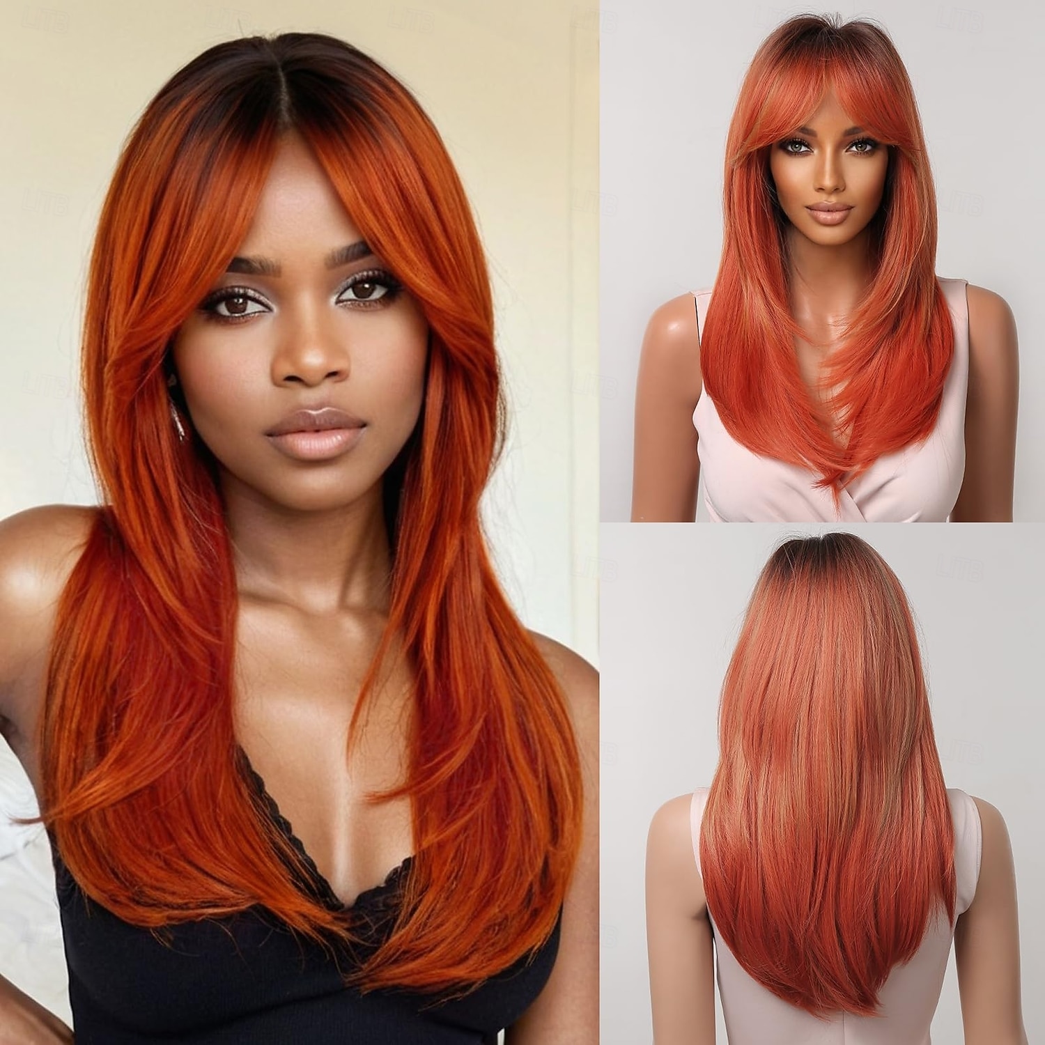 pruiken voor vrouwen lang steil gelaagd haar pruik met pony hittebestendige synthetische cosplay party pruik 2025 - $19.49 –P1