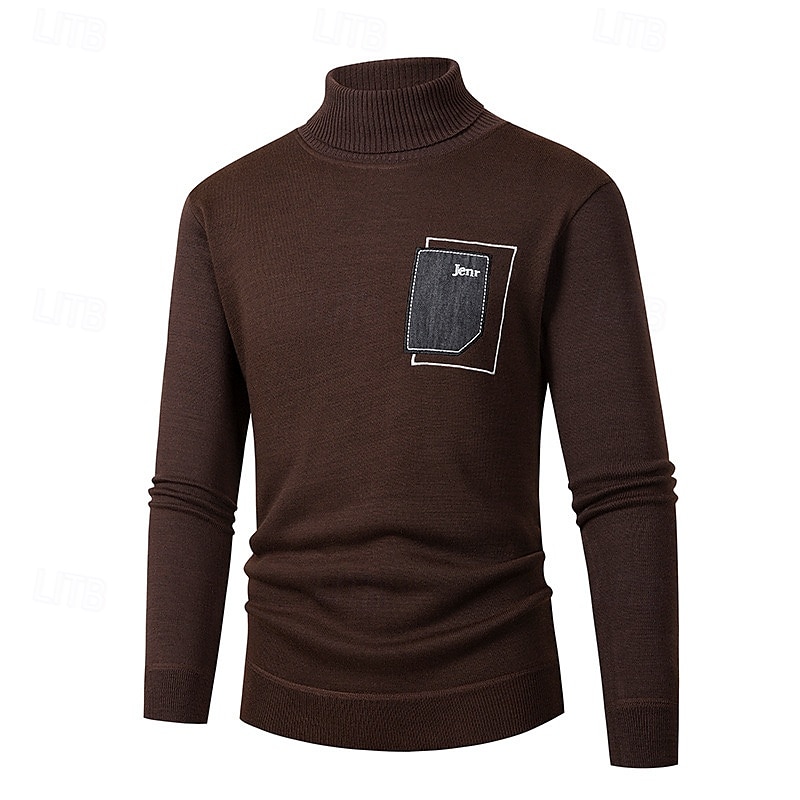Per uomo Maglione a collo alto Pullover Maglione A coste Maglia Collage Tasche Tinta unica A collo alto Elegante Vintage Formale Ufficio Abbigliamento Rimborsate Autunno Inverno Vinaccia Nero M L XL del 2025 a $25.99 –P8