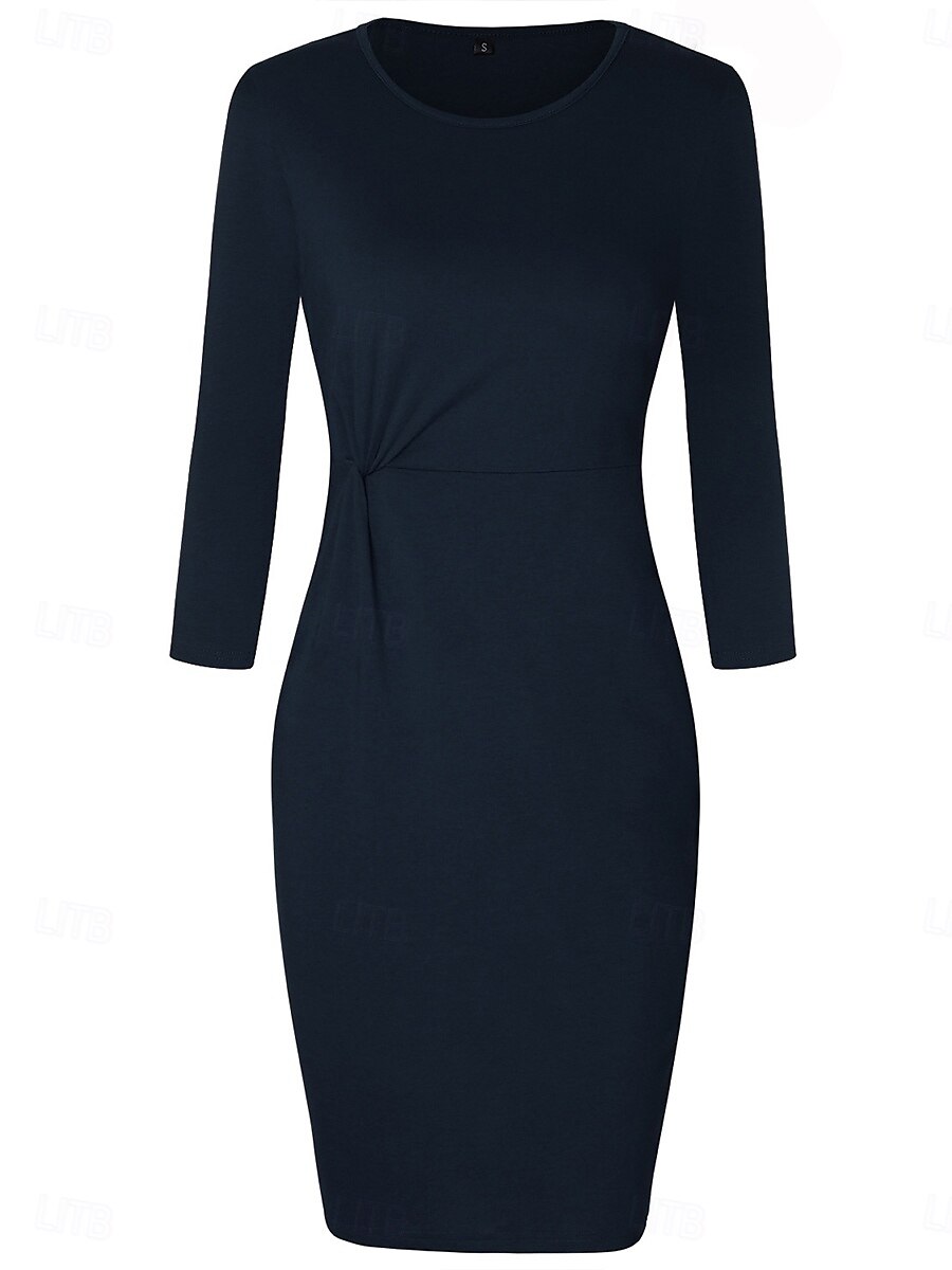 Pentru femei Rochie de lucru Rochie de schimb Elegant Birou Zilnic Rochii Midi Zdrobit Stil Nautic Lungime Manșon 3/4 Simplu Zvelt Albastru Închis Primăvară Toamnă S M L XL 2XL 2025 - $35.99 –P2