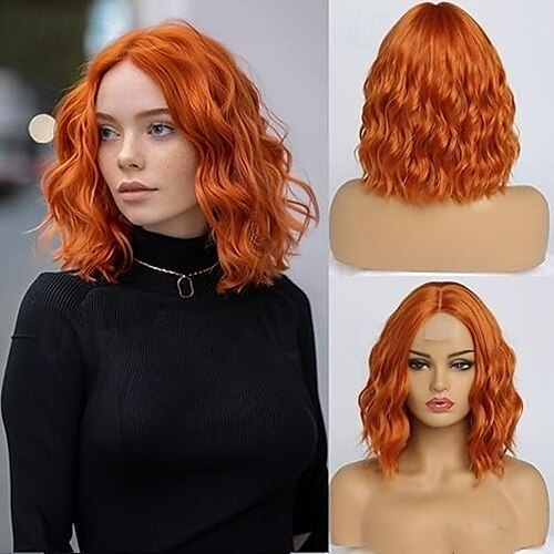 parrucche corte ondulate per donne lunghezza alle spalle riga centrale parrucche caschetto ricce ondulate parrucca sintetica in fibra resistente al calore dall'aspetto naturale per uso quotidiano alle del 2025 a $18.99 –P3