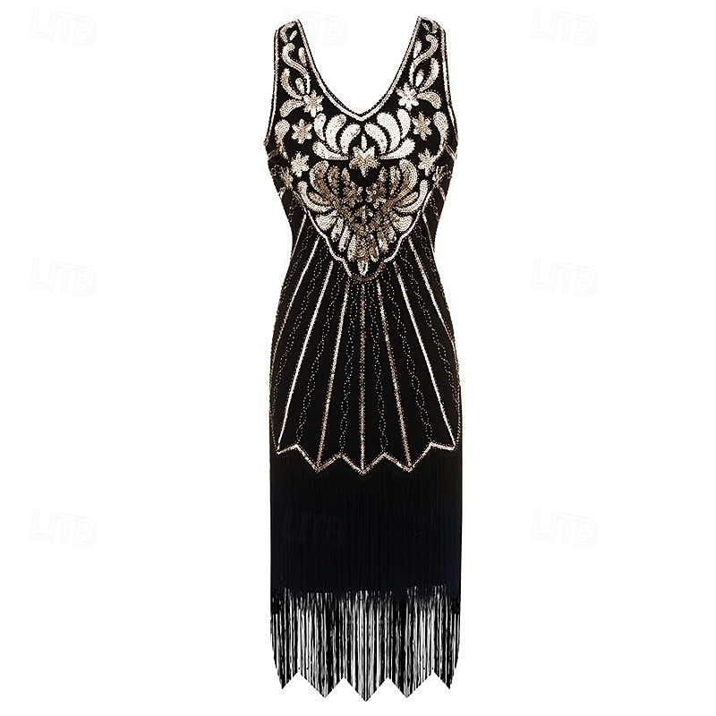 Anni Ruggenti Anni 1920 Lunghezza al ginocchio Lunghezza corta Abito Flapper Gonna pullover Senza maniche Il grande Gatsby Invitato al matrimonio Paillettes Scollo a V Costume Per donna Carnevale del 2026 a $38.99 –P10