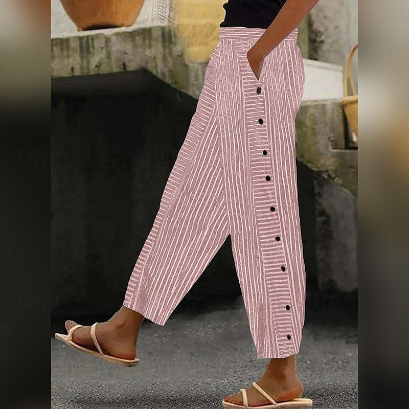 Dame Joggebukser kinesisk Mote Gatemote Full lengde Middels midje Stripe عادي Lomme Elastisk midje comfy Myk Bekvem Mikroelastisk utendørs Gate Rishvit Vin Kongeblå Vår & Vinter Normal 2025 - $24.99 –P3