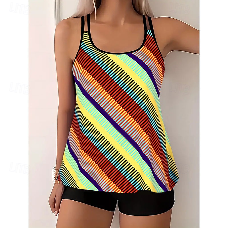 Mujer Bañadores Tankini Traje de baño Vacaciones Tropical Bloque de color Sin Mangas Trajes de baño 2025 - $28.99 –P1
