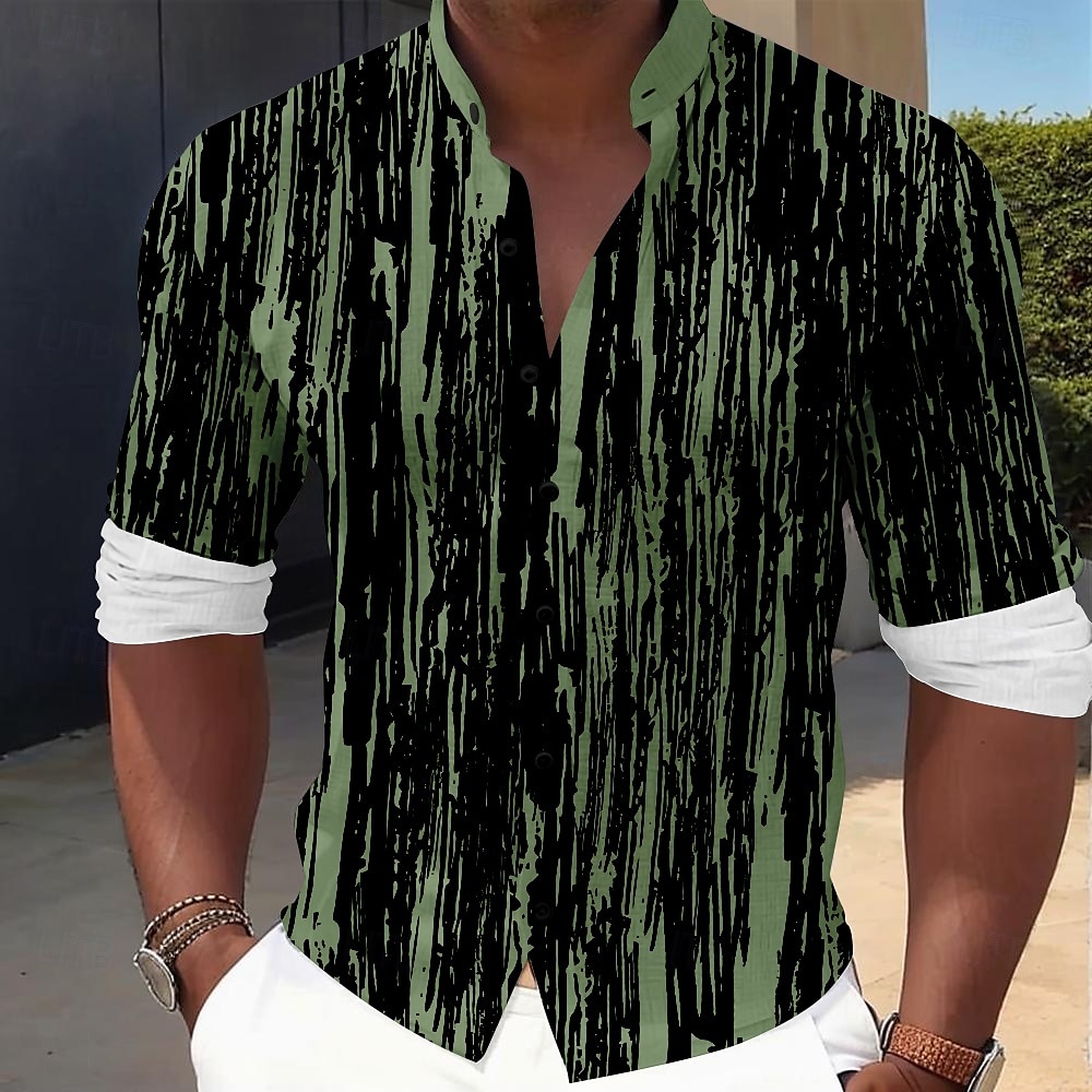 Per uomo Linea Camicie Camicia con bottoni Manica lunga Informale Da mare Interni Giornaliero Estate Primavera & Autunno A fascia collare del nonno Stampa 3D Nero Blu Marrone Verde del 2025 a $24.99 –P6