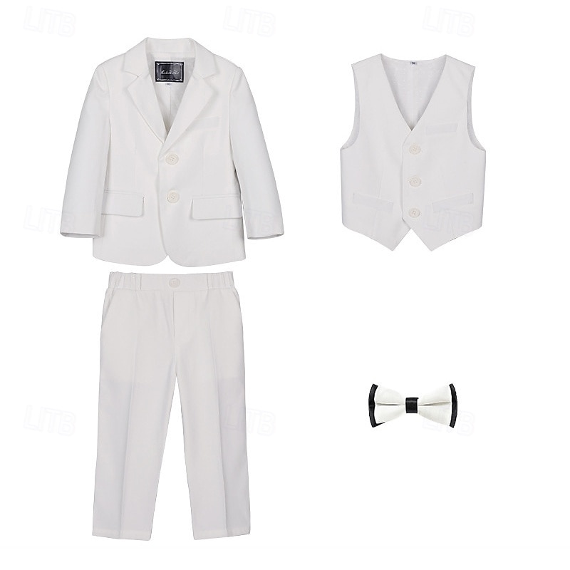 4 delar Ringbärarkostym Pojkar Barn Kostym Formell kostym Kavaj & väst & byxor & slips Formell Fest Alla hjärtans dag Mode Häftig Ensfärgat Ficka Vit Vin Marinblå Polyester 2025 - $56.99 –P13