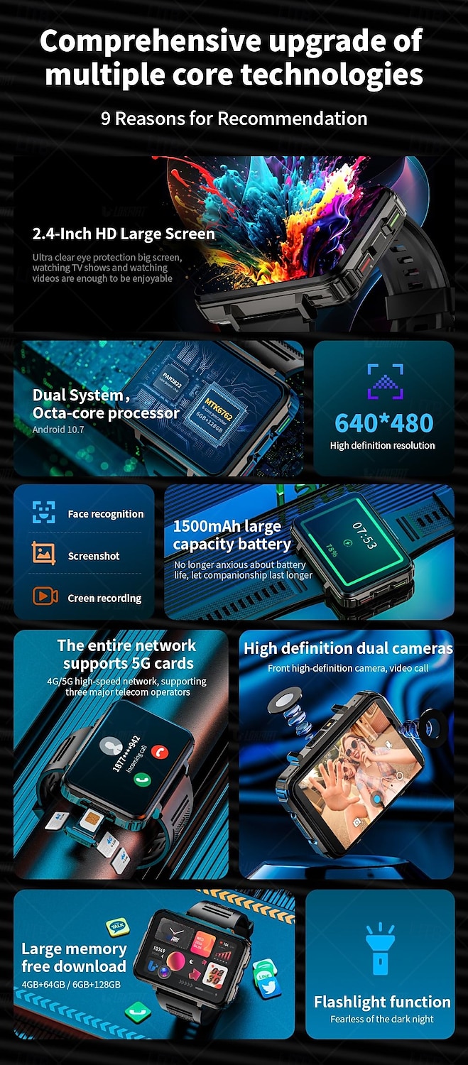 LOKMAT APPLLP 5 MAX Умные часы 2.4 дюймовый Смарт-часы-телефон 3G 4G Bluetooth Педометр Напоминание о звонке Датчик для отслеживания сна Совместим с Android iOS Женский Мужчины GPS 2025 - $231.99 –P2